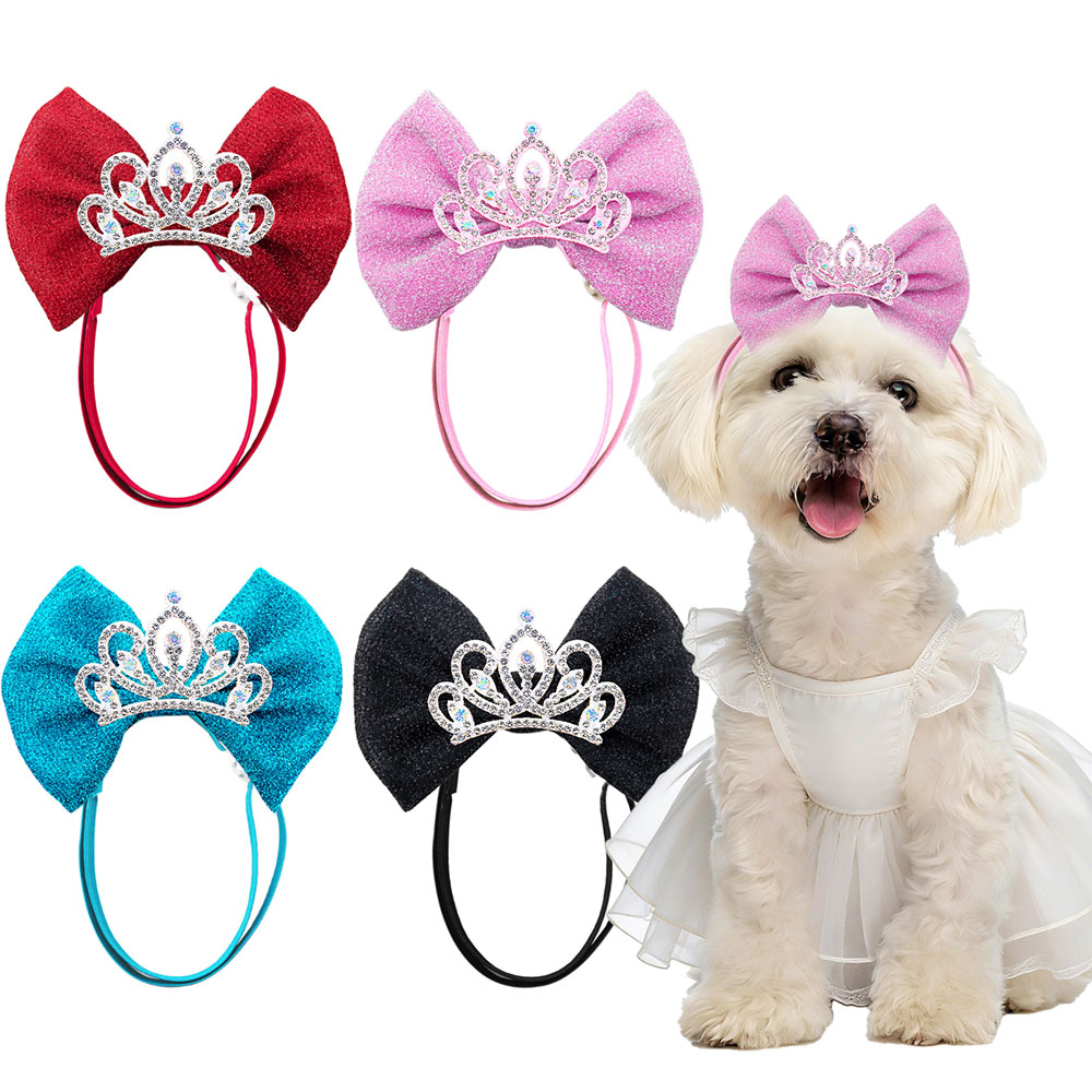 Luxury Lifestyle Photography - 1PC Diamonds Dog Hair Bows Elastic
